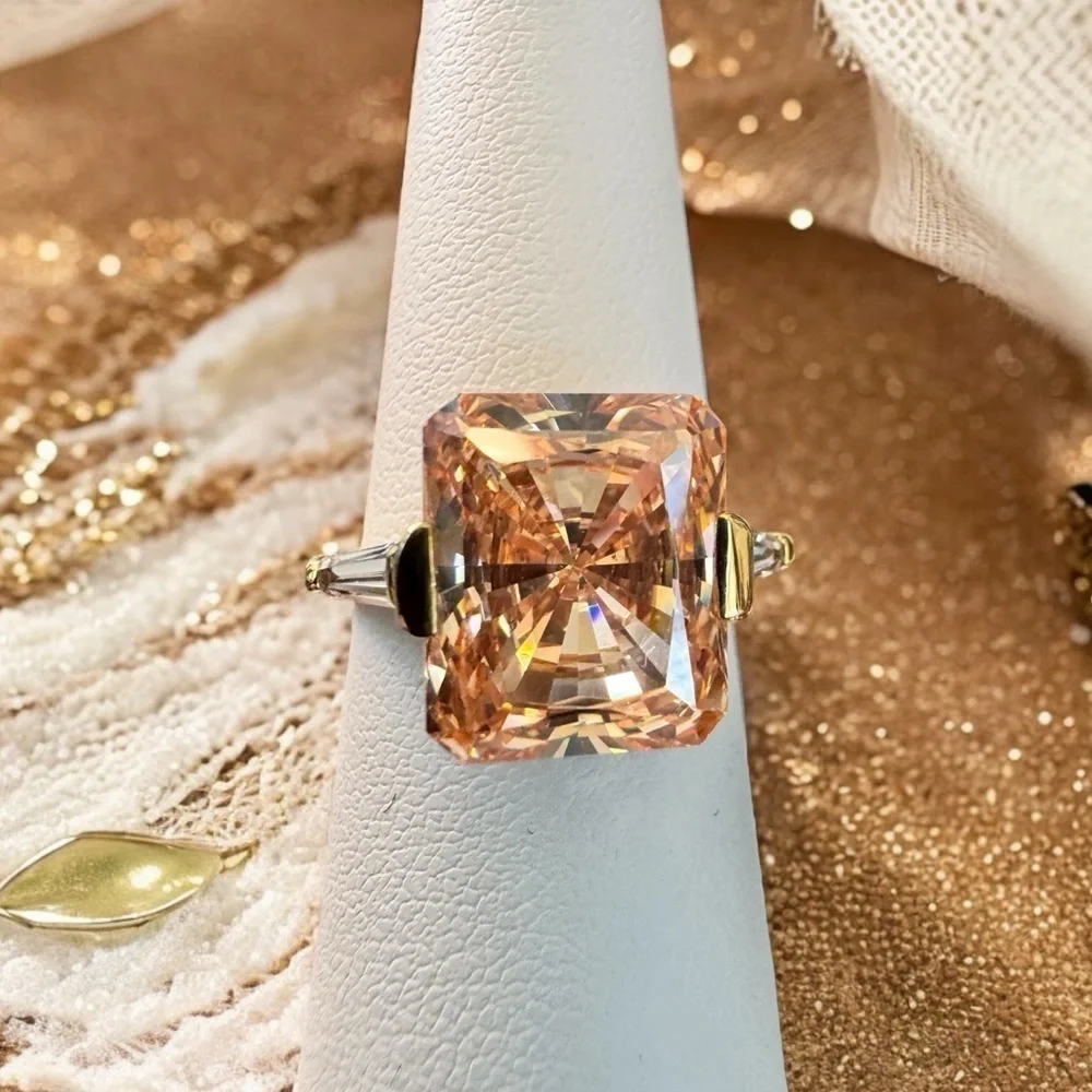Peach Cubic Zirconia Gold Over Sterling Silver Ring (6.75)